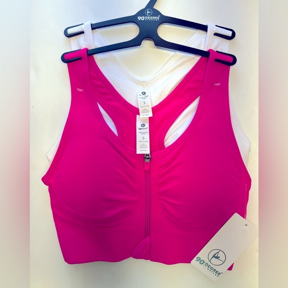 90 Degree by Reflex Women’s Sport Bras 2-Set, Small, Pink/White, NWT